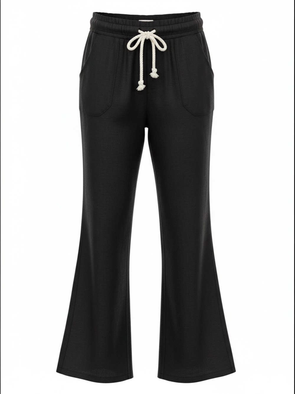 Roxy Black Wide-Leg Linen-Blend Pants with Natural Drawstring - Picture 2 of 7